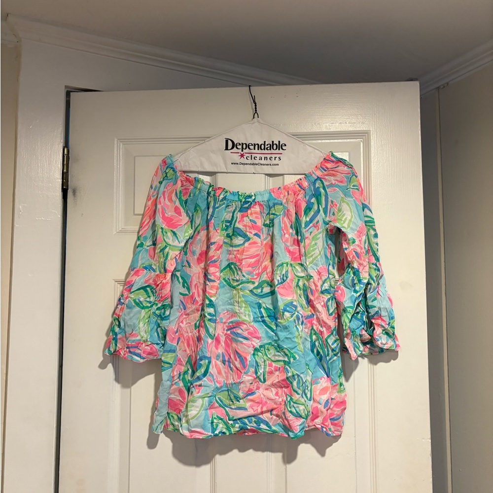 Lilly Pulitzer Pink, Aqua & Green Floral Smocked Top
